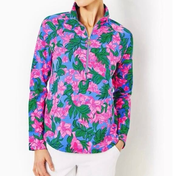 Lilly Pulitzer Tops - Lilly Pulitzer UPF 50+ Skipper Popover Cerise Pink Safari Sunset XL NWT